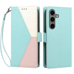 For Samsung Galaxy S26+ Case Color Stitching RFID Blocking Wallet Flip Leather Phone Cover with Wrist Strap