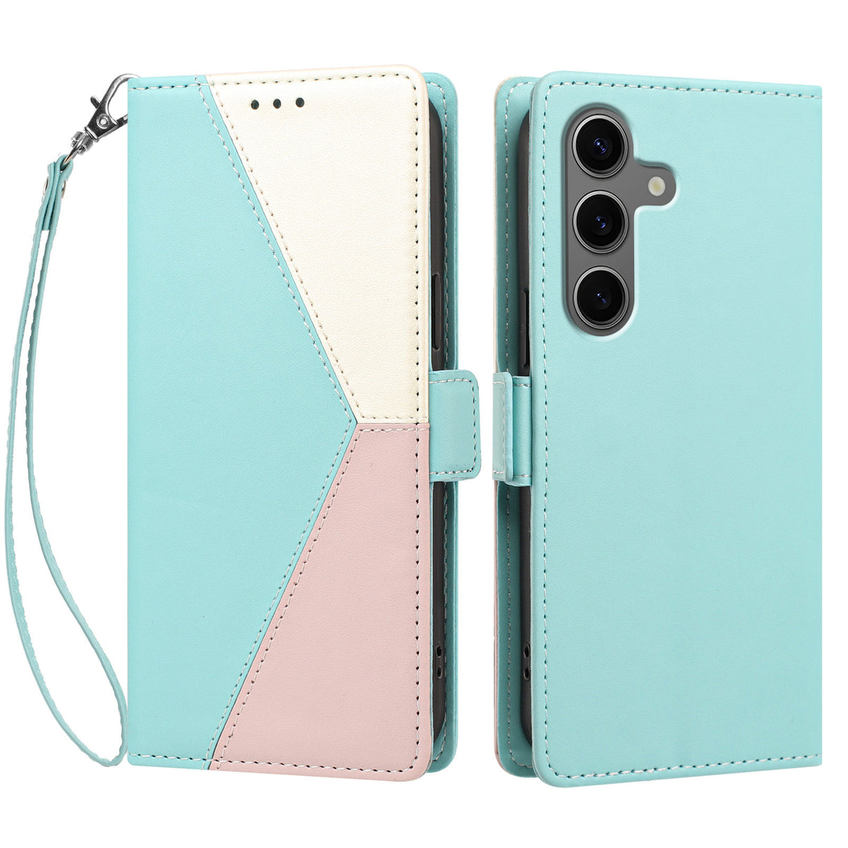 For Samsung Galaxy S26+ Case Color Stitching RFID Blocking Wallet Flip Leather Phone Cover with Wrist Strap