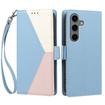 For Samsung Galaxy S26+ Case Color Stitching RFID Blocking Wallet Flip Leather Phone Cover with Wrist Strap