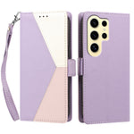 For Samsung Galaxy S24 Ultra Case Color Stitching RFID Blocking Wallet Flip Leather Phone Cover with Wrist Strap