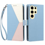 For Samsung Galaxy S24 Ultra Case Color Stitching RFID Blocking Wallet Flip Leather Phone Cover with Wrist Strap