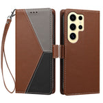 For Samsung Galaxy S24 Ultra Case Color Stitching RFID Blocking Wallet Flip Leather Phone Cover with Wrist Strap
