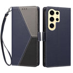 For Samsung Galaxy S24 Ultra Case Color Stitching RFID Blocking Wallet Flip Leather Phone Cover with Wrist Strap