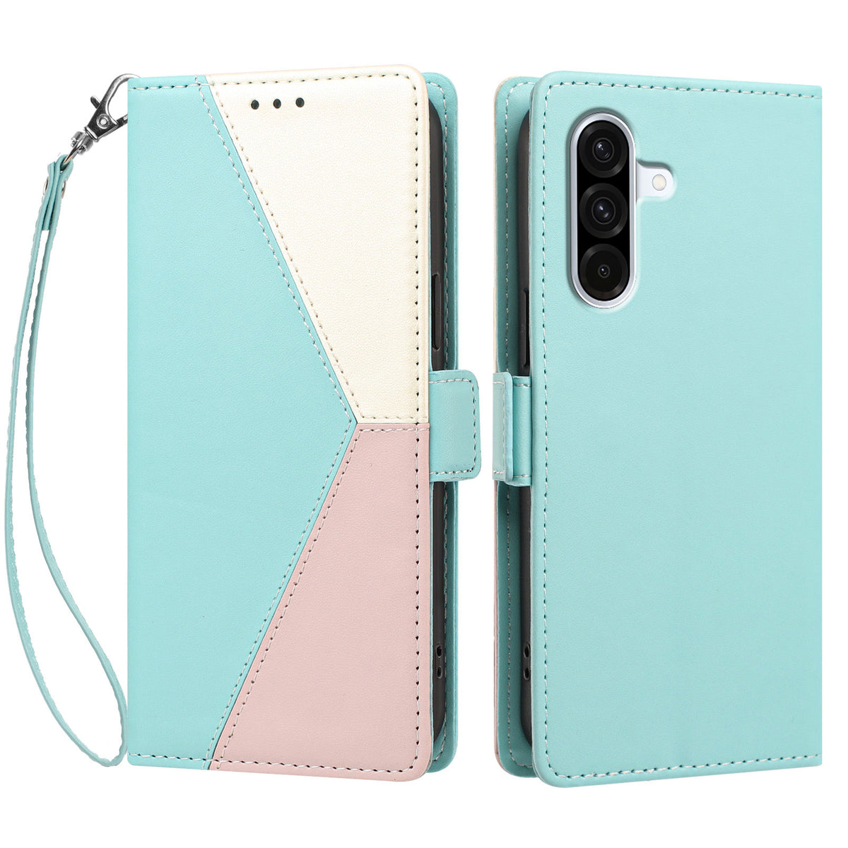 For Samsung Galaxy A36 5G / Galaxy A56 5G / Galaxy M56 5G / Galaxy A37 5G Case Color Stitching RFID Blocking Wallet Flip Leather Phone Cover with Wrist Strap