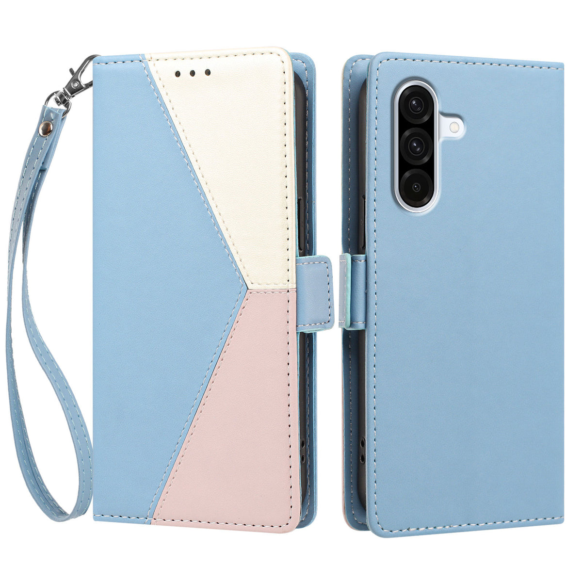 For Samsung Galaxy A36 5G / Galaxy A56 5G / Galaxy M56 5G / Galaxy A37 5G Case Color Stitching RFID Blocking Wallet Flip Leather Phone Cover with Wrist Strap