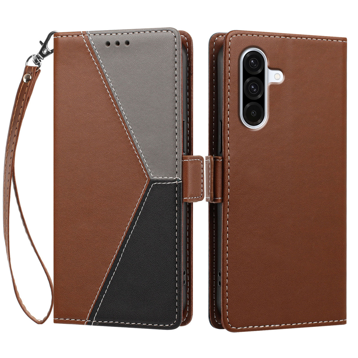For Samsung Galaxy A36 5G / Galaxy A56 5G / Galaxy M56 5G / Galaxy A37 5G Case Color Stitching RFID Blocking Wallet Flip Leather Phone Cover with Wrist Strap