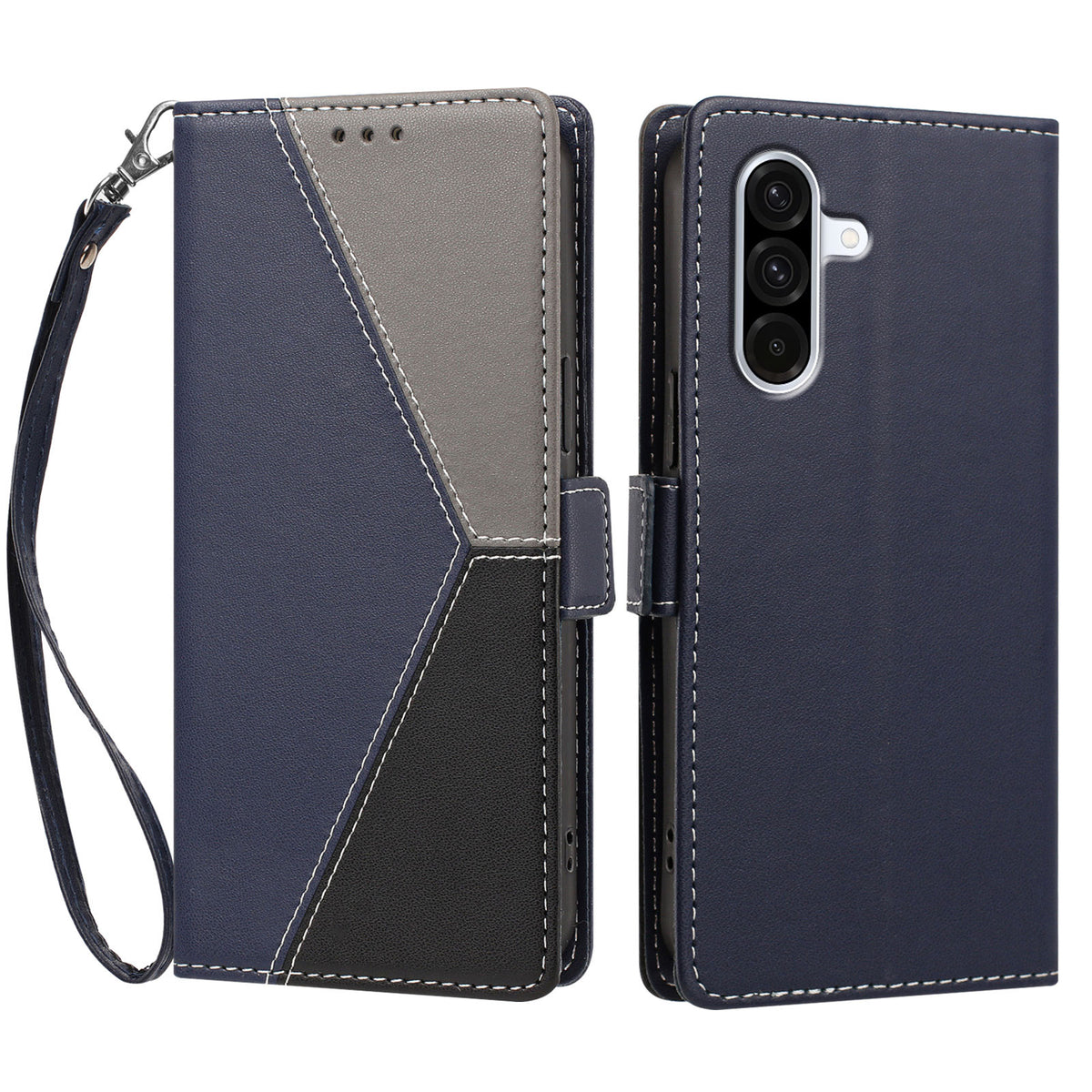 For Samsung Galaxy A36 5G / Galaxy A56 5G / Galaxy M56 5G / Galaxy A37 5G Case Color Stitching RFID Blocking Wallet Flip Leather Phone Cover with Wrist Strap