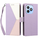 For Honor X8d 4G Case Color Stitching RFID Blocking Wallet Flip Leather Phone Cover with Wrist Strap