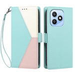 For Honor X8d 4G Case Color Stitching RFID Blocking Wallet Flip Leather Phone Cover with Wrist Strap
