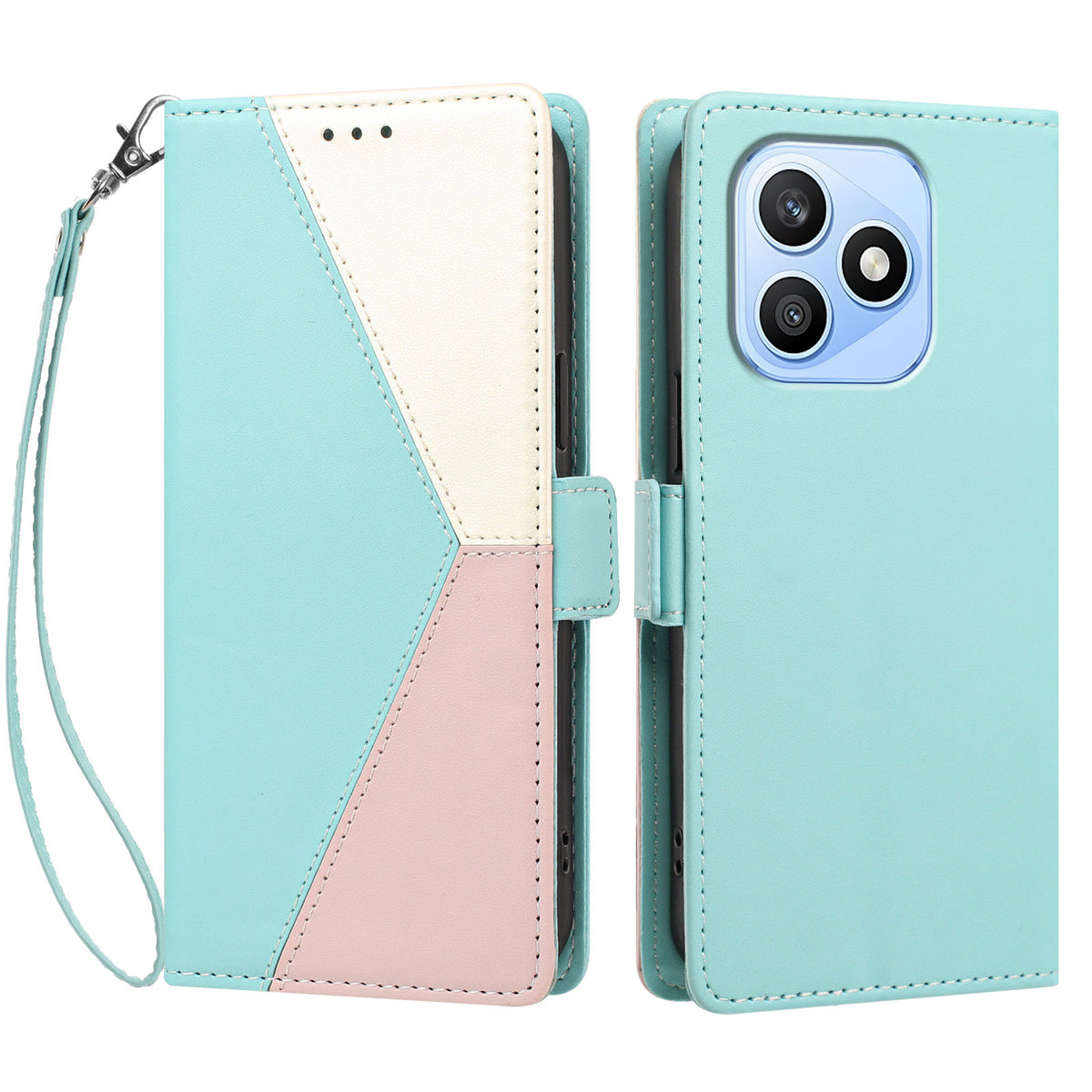 For Honor X8d 4G Case Color Stitching RFID Blocking Wallet Flip Leather Phone Cover with Wrist Strap
