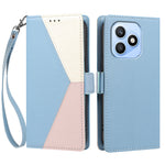 For Honor X8d 4G Case Color Stitching RFID Blocking Wallet Flip Leather Phone Cover with Wrist Strap