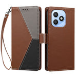 For Honor X8d 4G Case Color Stitching RFID Blocking Wallet Flip Leather Phone Cover with Wrist Strap