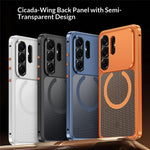 For Samsung Galaxy S23 Ultra Metal Frame Case Magnetic Snap On Frame PC Hollow Back Heat Dissipation Shockproof Cover
