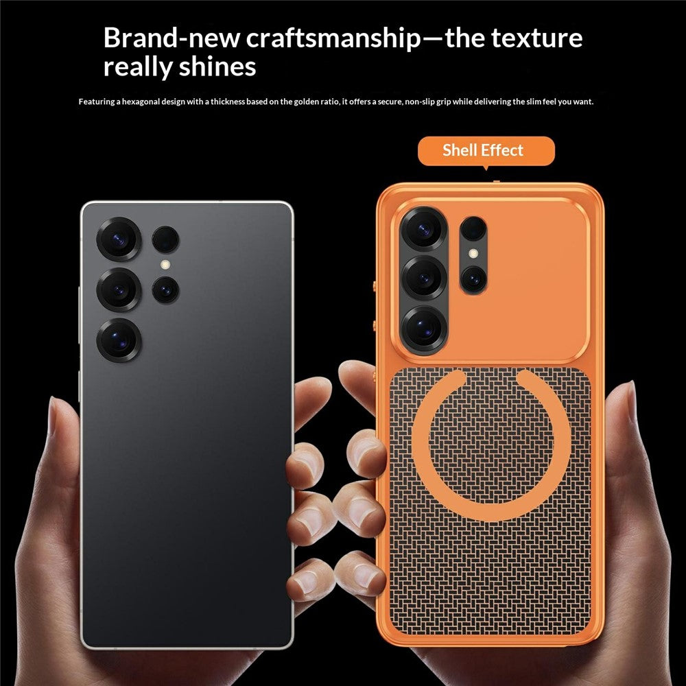 For Samsung Galaxy S23 Ultra Metal Frame Case Magnetic Snap On Frame PC Hollow Back Heat Dissipation Shockproof Cover