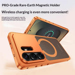 For Samsung Galaxy S23 Ultra Metal Frame Case Magnetic Snap On Frame PC Hollow Back Heat Dissipation Shockproof Cover
