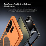 For Samsung Galaxy S23 Ultra Metal Frame Case Magnetic Snap On Frame PC Hollow Back Heat Dissipation Shockproof Cover