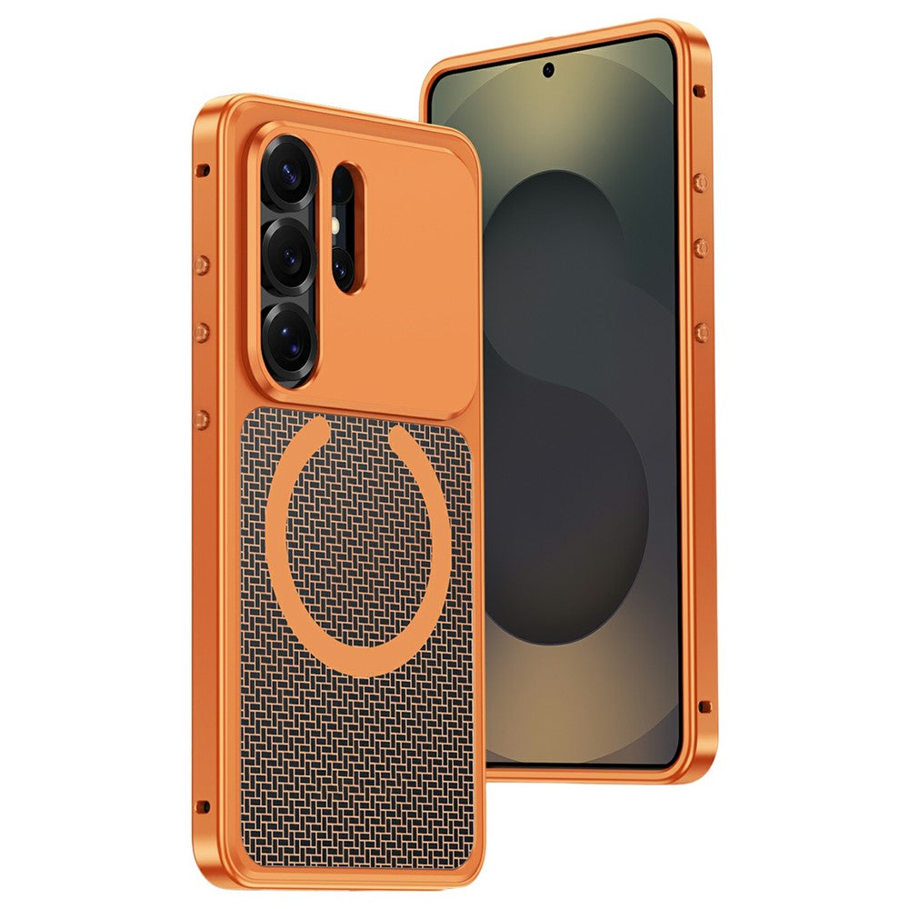 For Samsung Galaxy S23 Ultra Metal Frame Case Magnetic Snap On Frame PC Hollow Back Heat Dissipation Shockproof Cover