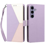 For Samsung Galaxy S24 FE Case Color Stitching RFID Blocking Wallet Flip Leather Phone Cover with Wrist Strap