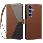 For Samsung Galaxy S24 FE Case Color Stitching RFID Blocking Wallet Flip Leather Phone Cover with Wrist Strap
