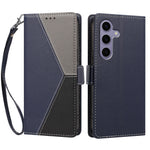 For Samsung Galaxy S24 FE Case Color Stitching RFID Blocking Wallet Flip Leather Phone Cover with Wrist Strap
