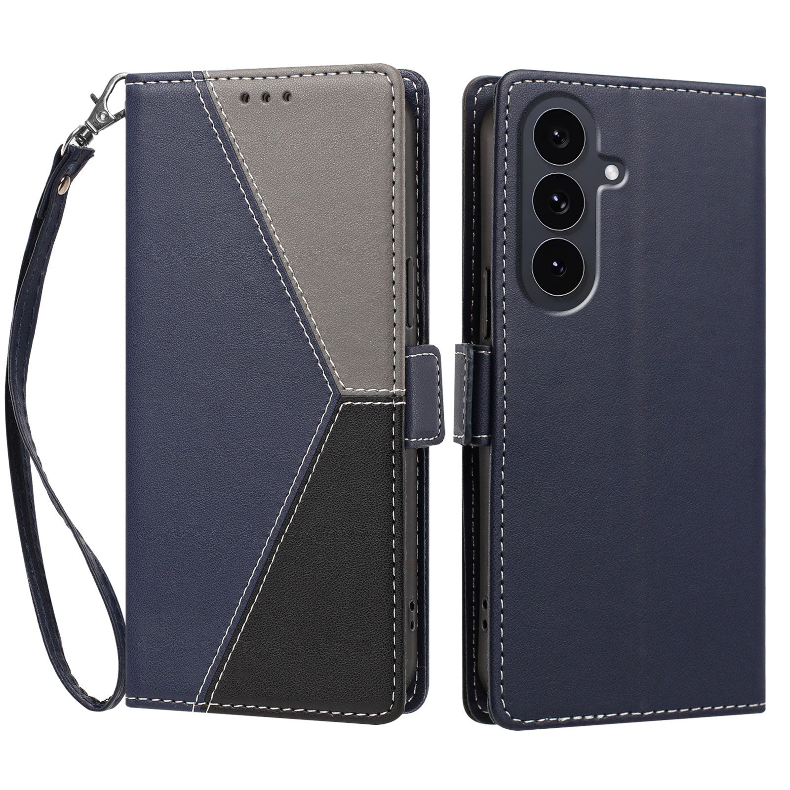 For Samsung Galaxy S24+ / Galaxy S25+ Case Color Stitching RFID Blocking Wallet Flip Leather Phone Cover with Wrist Strap