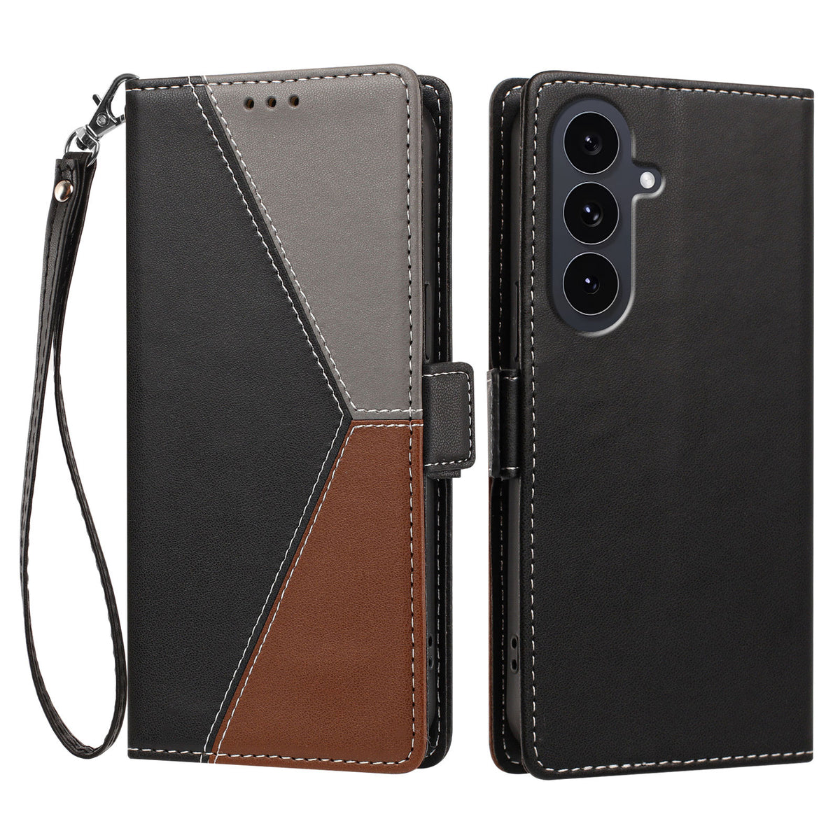 Til Samsung Galaxy S24+ / Galaxy S25+ Etui Farve Syninger RFID-blokerende Pung Flip Læder Telefoncover med Håndrem