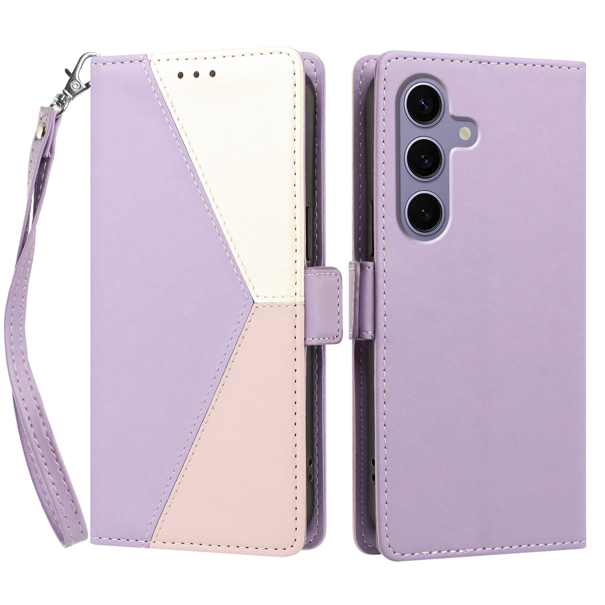 Til Samsung Galaxy S24 / Galaxy S25 Etui Farvesømme RFID Blokerende Pung Flip Læder Telefoncover med Håndrem