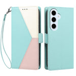 For Samsung Galaxy S26 FE Case Color Stitching RFID Blocking Wallet Flip Leather Phone Cover with Wrist Strap