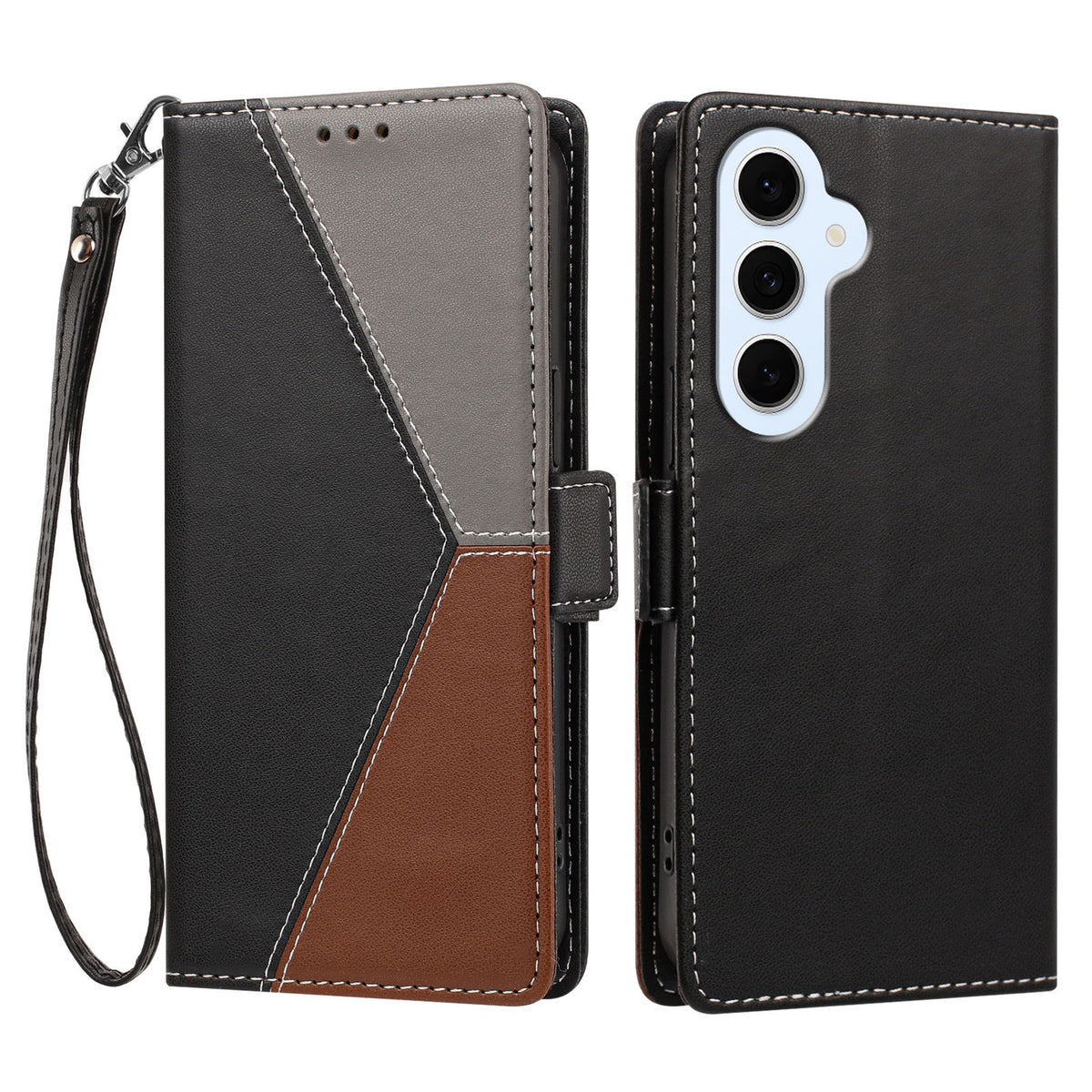 For Samsung Galaxy S26 FE Case Color Stitching RFID Blocking Wallet Flip Leather Phone Cover with Wrist Strap