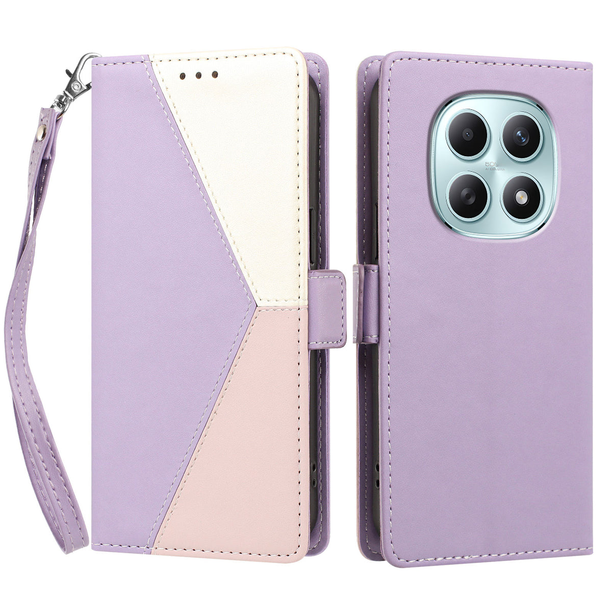 Xiaomi Poco M8 5G / Xiaomi Redmi Note 15 4G (Global) / Xiaomi Redmi Note 15 5G (Global) fodral Färgsömmar RFID-blockerande plånbok i läder med handledsrem