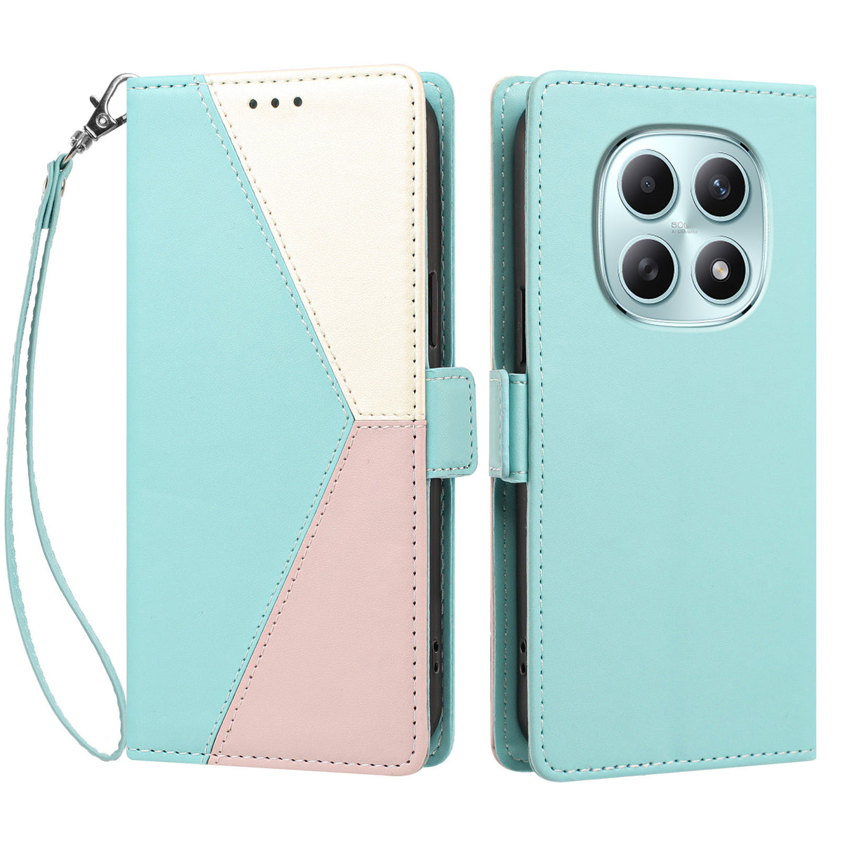 Xiaomi Poco M8 5G / Xiaomi Redmi Note 15 4G (Global) / Xiaomi Redmi Note 15 5G (Global) fodral Färgsömmar RFID-blockerande plånbok i läder med handledsrem