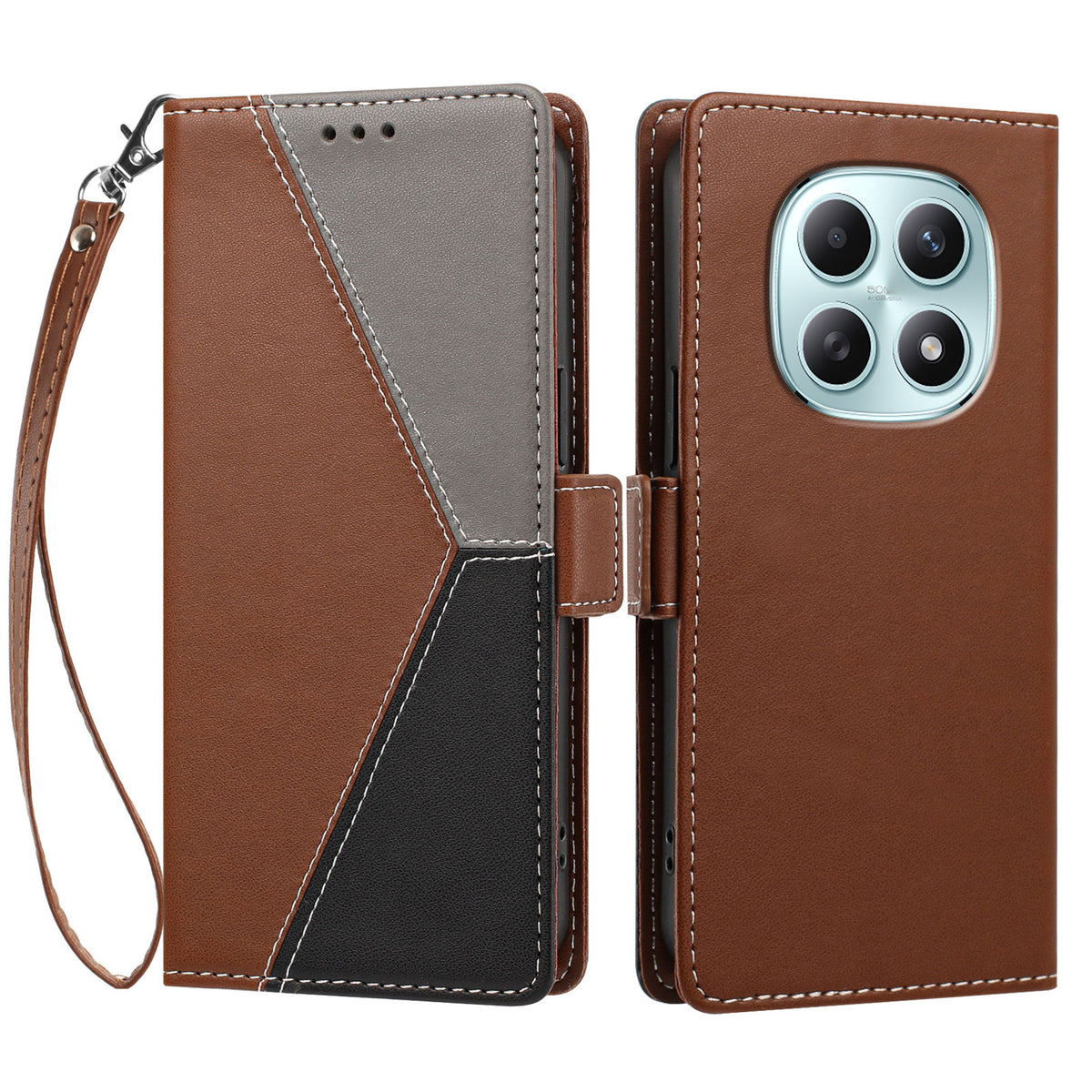 Xiaomi Poco M8 5G / Xiaomi Redmi Note 15 4G (Global) / Xiaomi Redmi Note 15 5G (Global) fodral Färgsömmar RFID-blockerande plånbok i läder med handledsrem