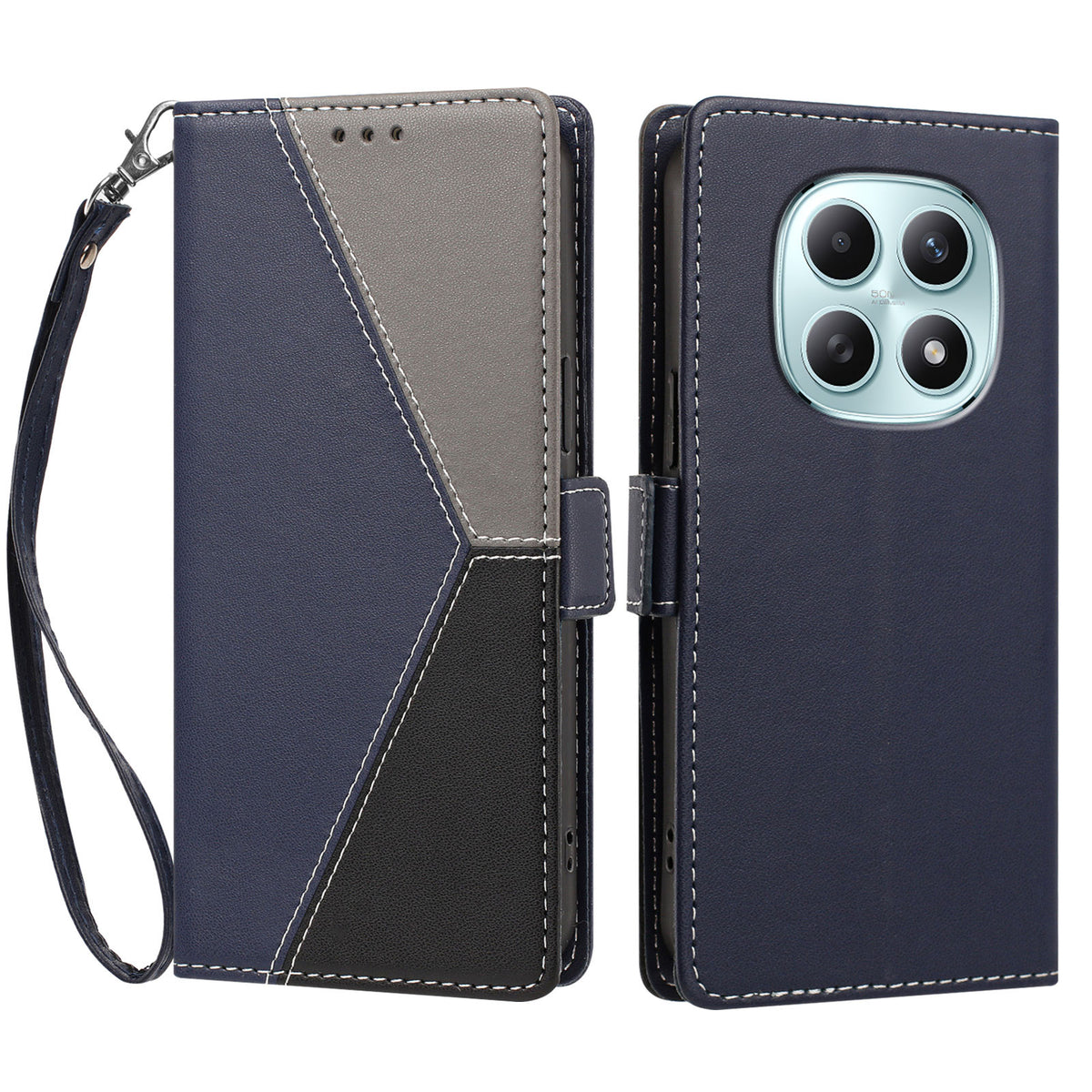 Xiaomi Poco M8 5G / Xiaomi Redmi Note 15 4G (Global) / Xiaomi Redmi Note 15 5G (Global) fodral Färgsömmar RFID-blockerande plånbok i läder med handledsrem