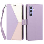 For Samsung Galaxy A35 5G Case Color Stitching RFID Blocking Wallet Flip Leather Phone Cover with Wrist Strap