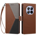 For Xiaomi Redmi Note 15 Pro 4G (Global) Case Color Stitching RFID Blocking Wallet Flip Leather Phone Cover with Wrist Strap