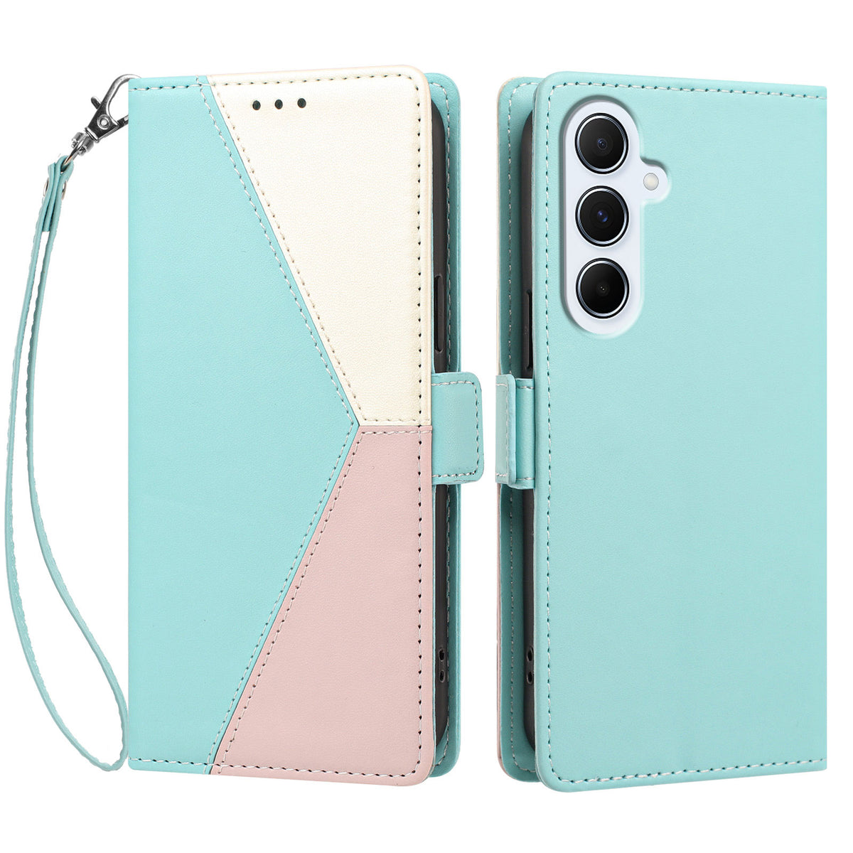 For Samsung Galaxy A16 4G / Galaxy A16 5G Case Color Stitching RFID Blocking Wallet Flip Leather Phone Cover with Wrist Strap