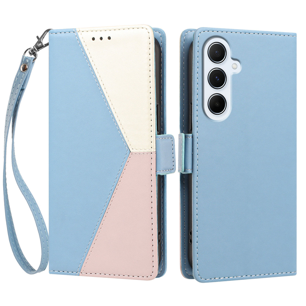 For Samsung Galaxy A16 4G / Galaxy A16 5G Case Color Stitching RFID Blocking Wallet Flip Leather Phone Cover with Wrist Strap