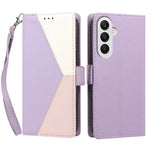 For Samsung Galaxy A25 5G (Global) (161mm) Case Color Stitching RFID Blocking Wallet Flip Leather Phone Cover with Wrist Strap