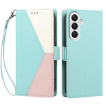 For Samsung Galaxy A25 5G (Global) (161mm) Case Color Stitching RFID Blocking Wallet Flip Leather Phone Cover with Wrist Strap