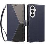 For Samsung Galaxy A25 5G (Global) (161mm) Case Color Stitching RFID Blocking Wallet Flip Leather Phone Cover with Wrist Strap