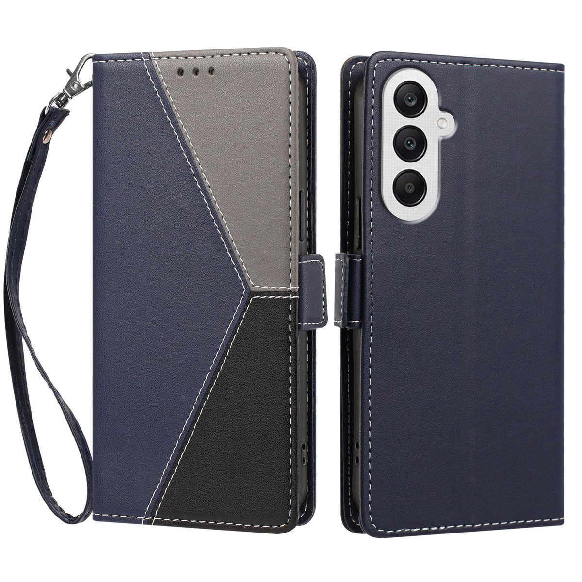For Samsung Galaxy A25 5G (Global) (161mm) Case Color Stitching RFID Blocking Wallet Flip Leather Phone Cover with Wrist Strap