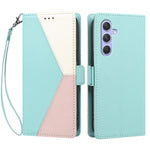For Samsung Galaxy A55 5G Case Color Stitching RFID Blocking Wallet Flip Leather Phone Cover with Wrist Strap