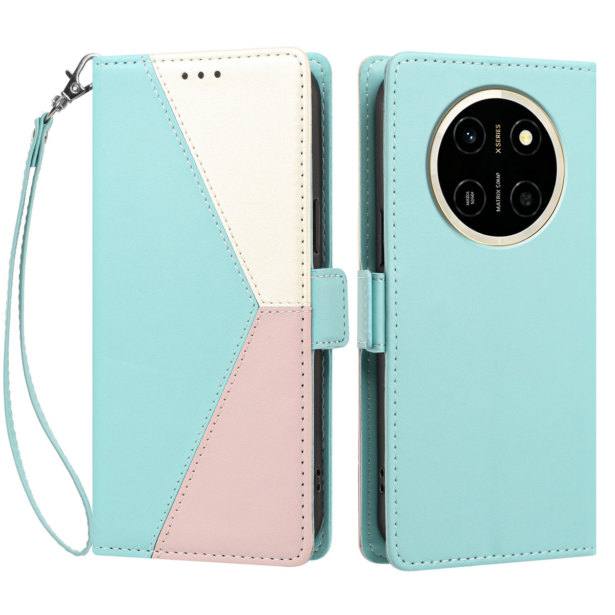 For Honor X80 Pro Max 5G Case Color Stitching RFID Blocking Wallet Flip Leather Phone Cover with Wrist Strap