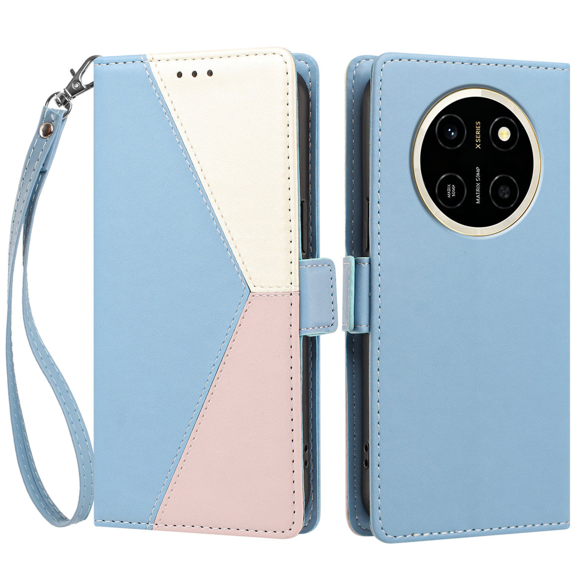 For Honor X80 Pro Max 5G Case Color Stitching RFID Blocking Wallet Flip Leather Phone Cover with Wrist Strap