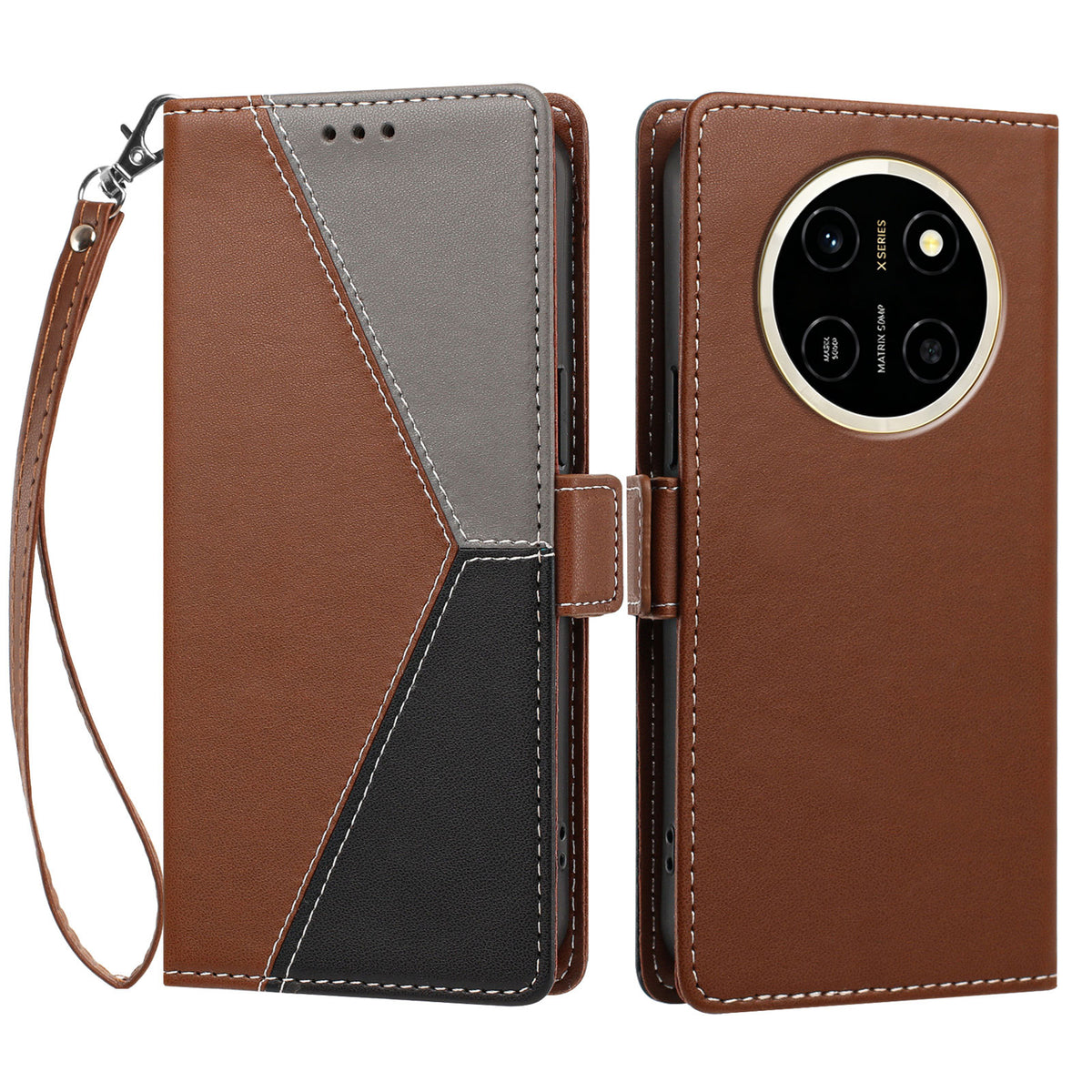 For Honor X80 Pro Max 5G Case Color Stitching RFID Blocking Wallet Flip Leather Phone Cover with Wrist Strap