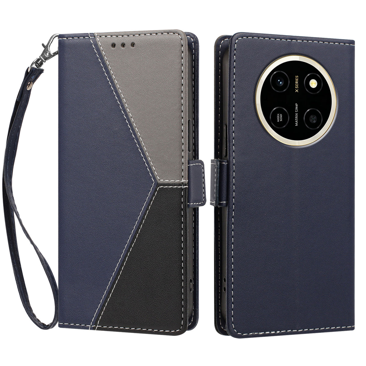 For Honor X80 Pro Max 5G Case Color Stitching RFID Blocking Wallet Flip Leather Phone Cover with Wrist Strap