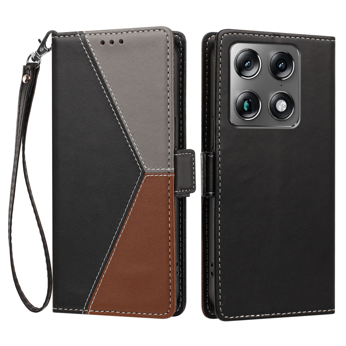 Motorola Moto X70 Air Pro 5G / Motorola Signature 5G-skal, färgsömmar, RFID-blockerande plånboksfodral i läder med handledsrem