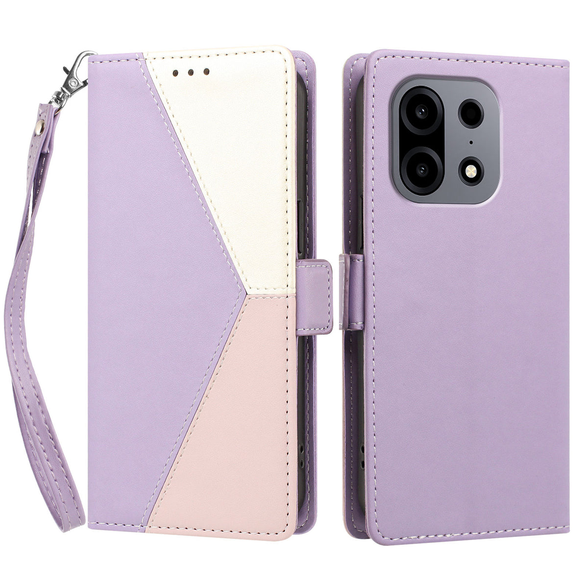 For OnePlus Nord CE6 Lite 5G / Realme P4x 5G / OnePlus Turbo 6X 5G Case Color Stitching RFID Blocking Wallet Flip Leather Phone Cover with Wrist Strap