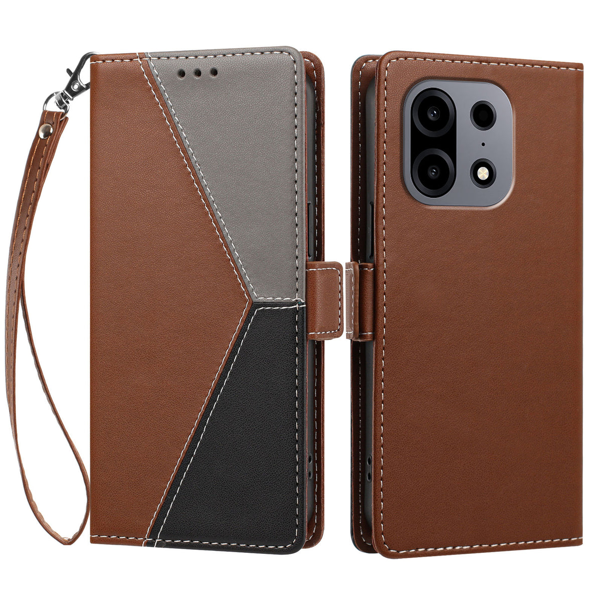 For OnePlus Nord CE6 Lite 5G / Realme P4x 5G / OnePlus Turbo 6X 5G Case Color Stitching RFID Blocking Wallet Flip Leather Phone Cover with Wrist Strap