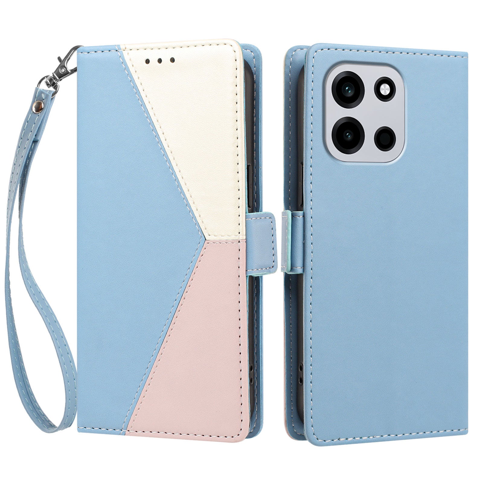 For OnePlus Nord CE6 5G / OnePlus Turbo 6V 5G / OnePlus Turbo 6 5G / OnePlus Nord 6 5G Case Color Stitching RFID Blocking Wallet Flip Leather Phone Cover with Wrist Strap